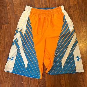 Under Armour Mens Basketball Shorts Blue/Orange Medium